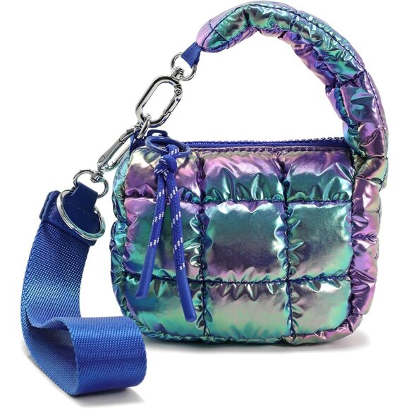 Women's Mini Cute Quilted Wristlet Charm Gift Pouch Puffer Purple Evening Bag - Picture 1 of 5